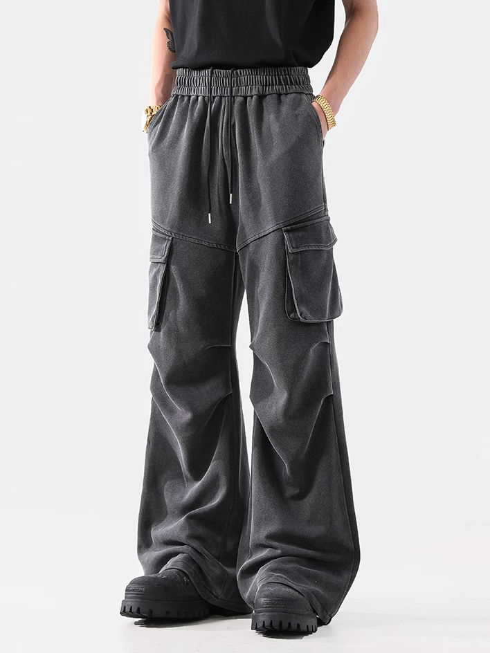 Crinkle Wash And Tactical Drape Relaxed Workwear Pants