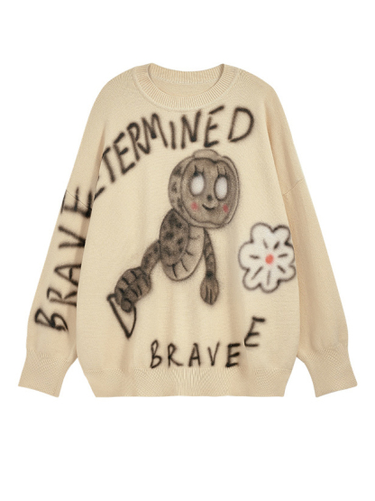 Loose Fit Caterpillar Printed Sweater