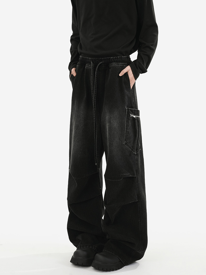 Trendy Summer Lightweight Wide-Leg Pants Flowy Draped Trousers with Floor-Length Silhouette