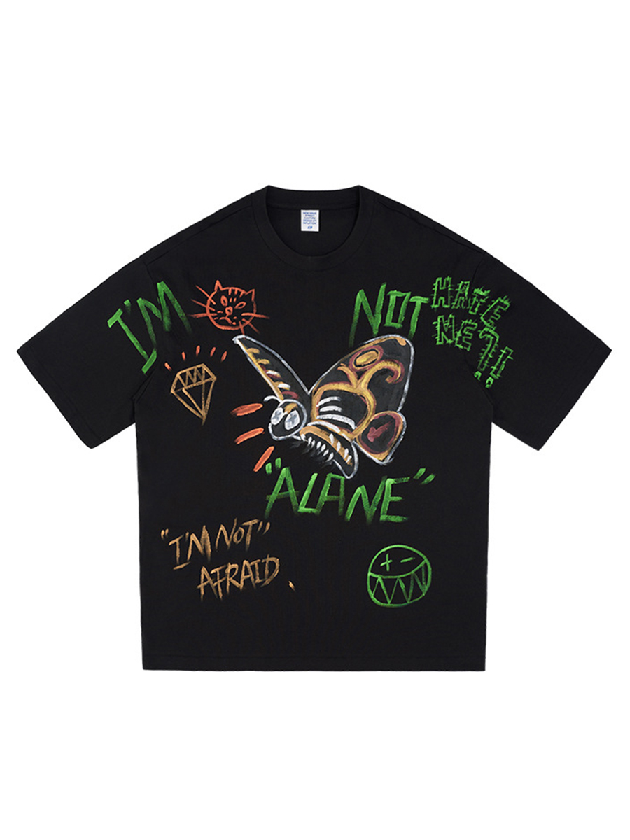 Graffiti Print Street Style Loose Short-sleeved T-shirt