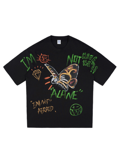 Graffiti Print Street Style Loose Short-sleeved T-shirt