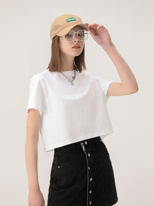 Loose Cropped Tops Short-sleeved Cotton T-shirt For Women