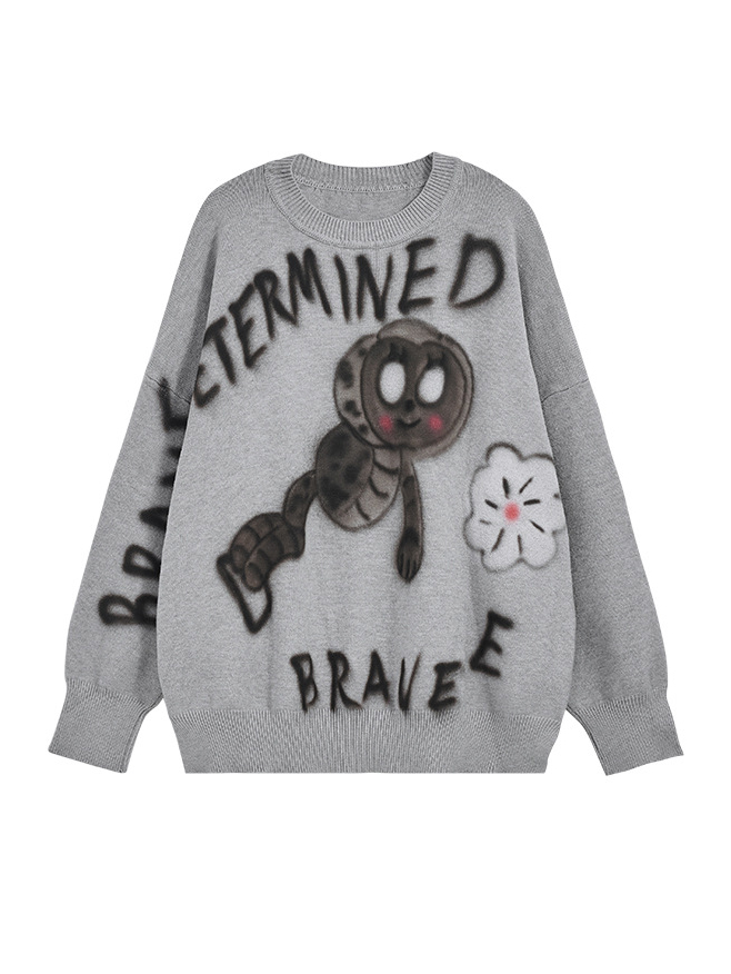 Loose Fit Caterpillar Printed Sweater