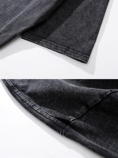 Hiphop Washed Retro Racing Print Short-sleeved T-shirt