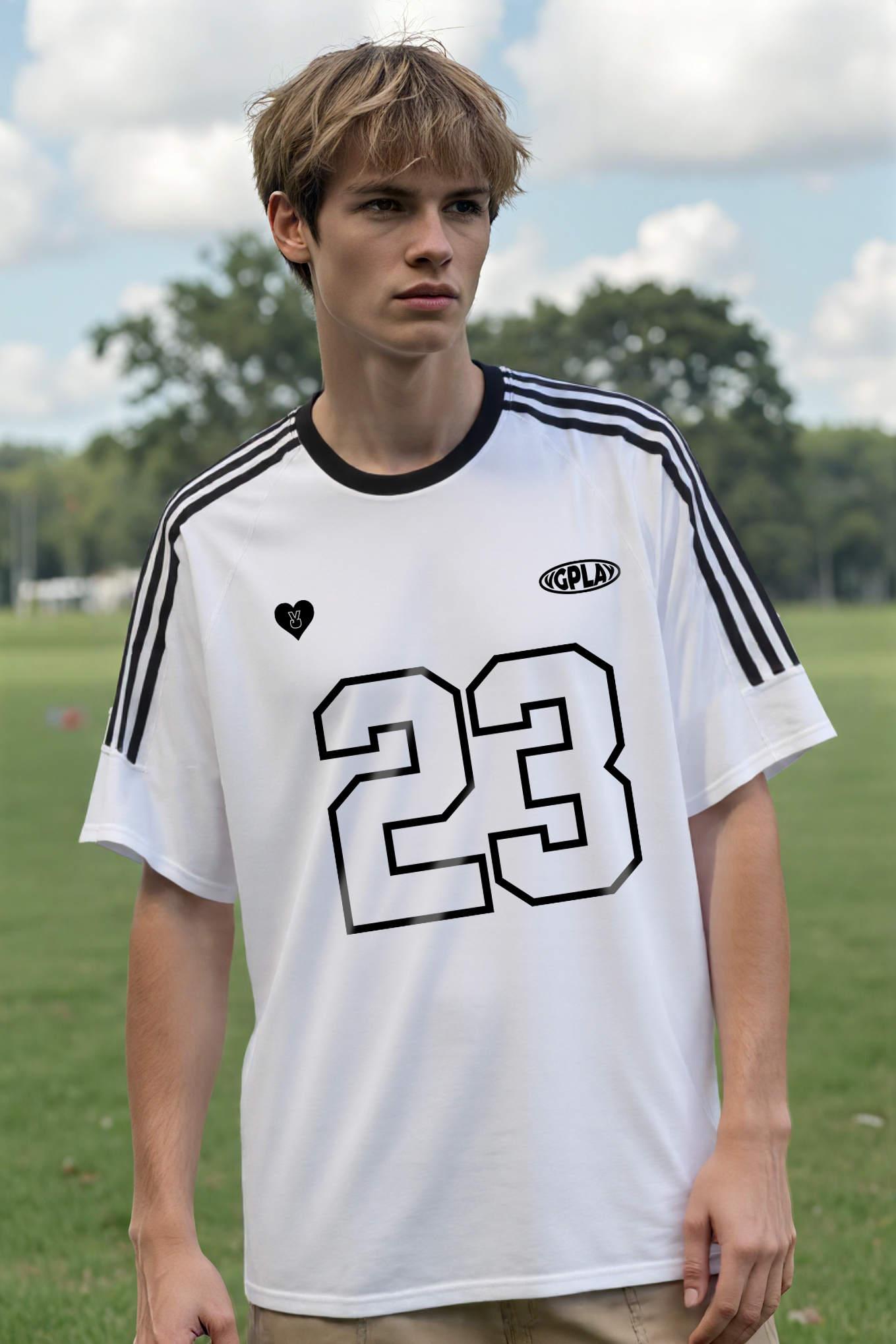 Vgplay Number Printed Three bars Design Short-sleeved T-shirt