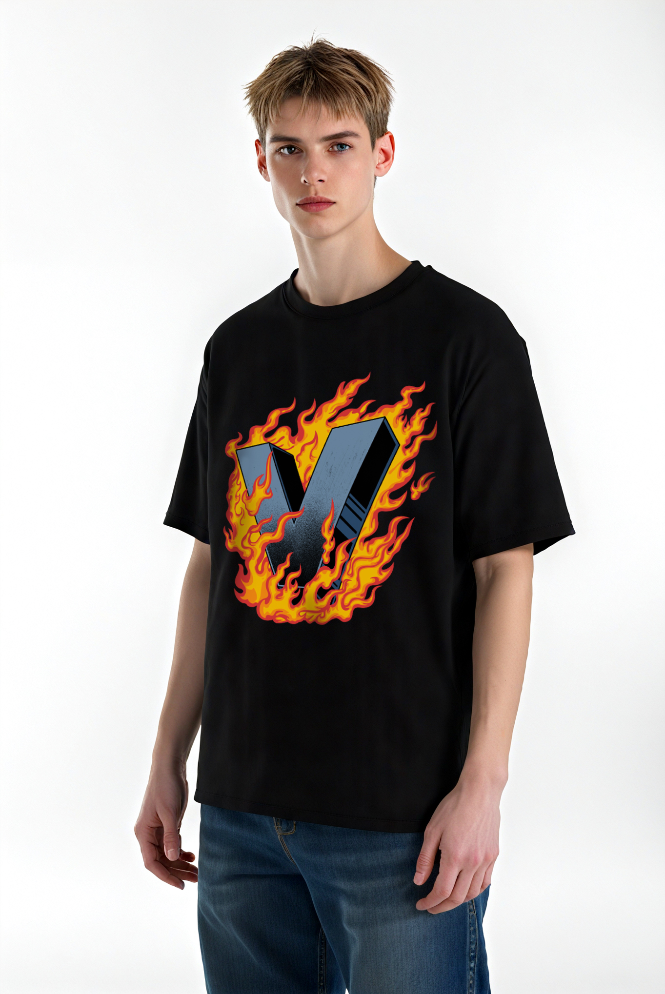 Burning V Printed Short-sleeved Cotton T-shirt