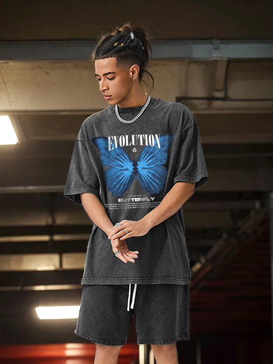 Distressed Butterfly Print Hip Hop Street Style T-Shirt
