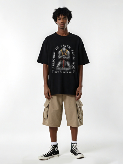 I Live Fearlessly Printed Short-sleeved Cotton T-shirt