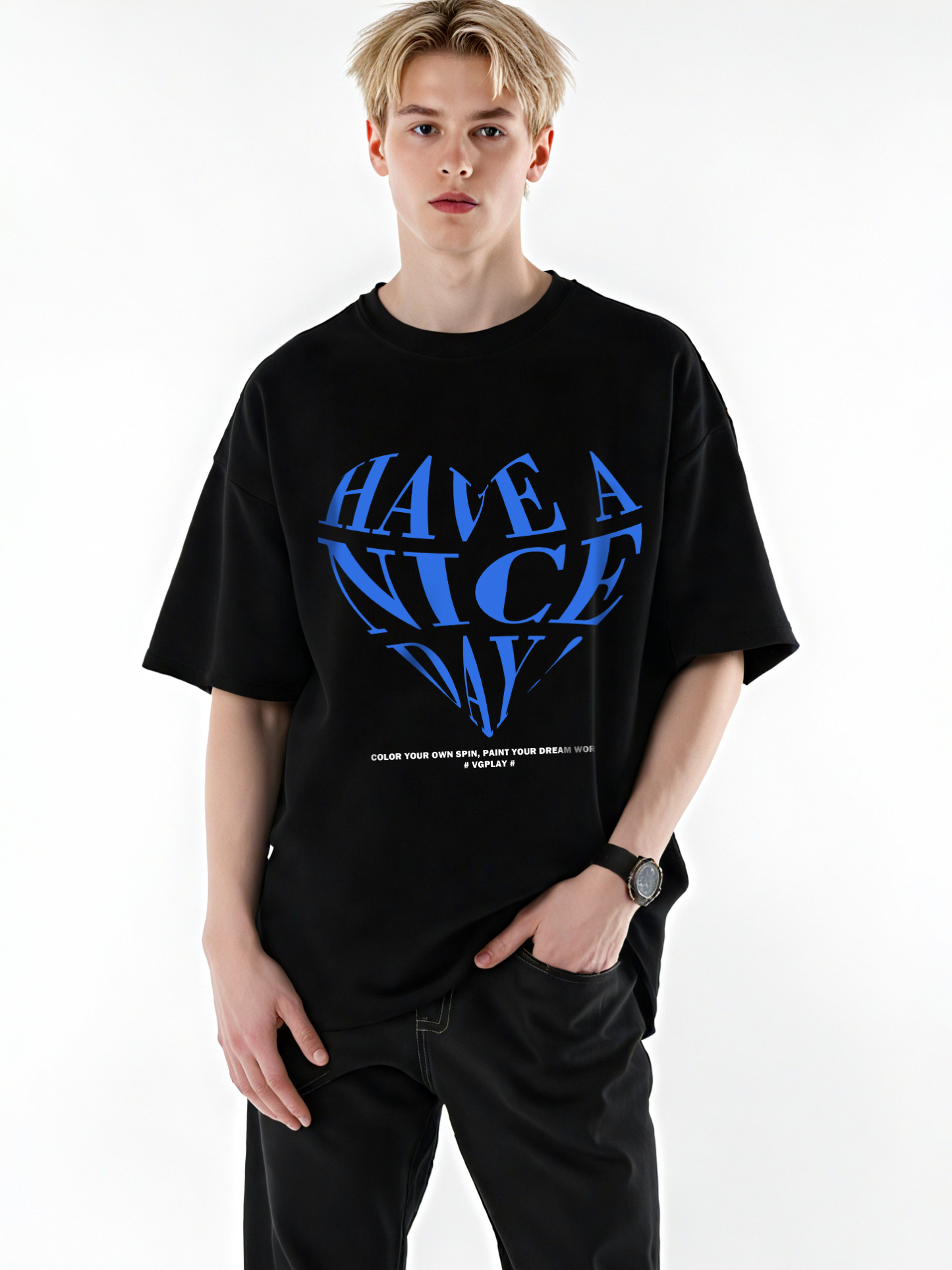 Have A Nice Day Loose Cropped Tops Short-sleeved Cotton T-shirt