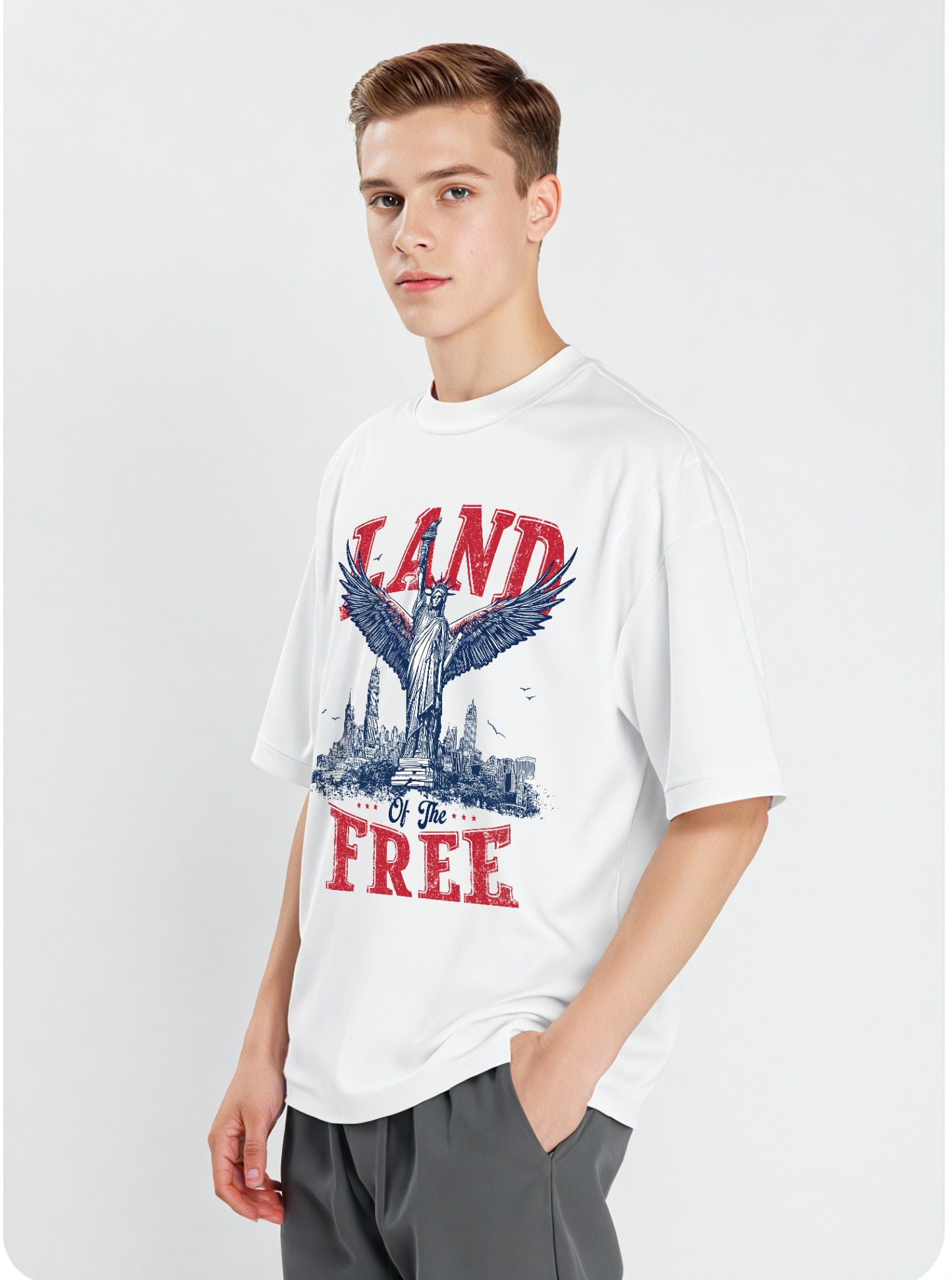 Land Of The Free Printed Short-sleeved Cotton T-shirt