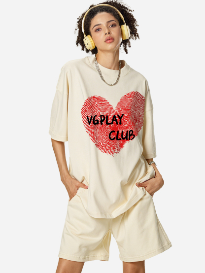 Fingerprint Of Love Loose Cropped Tops Short-sleeved Cotton T-shirt