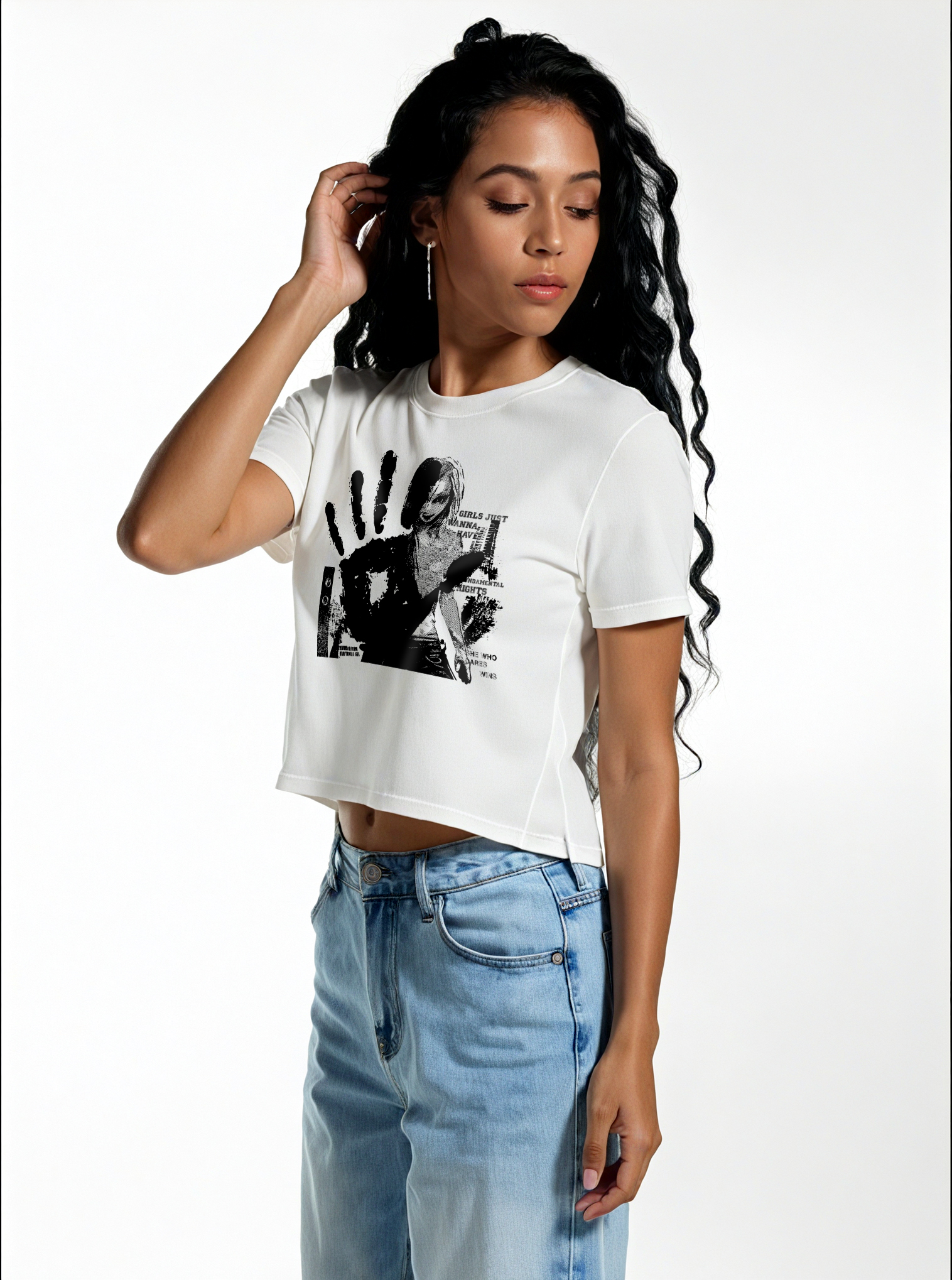 Just Wanna Have Printed Straight Shoulder Short-sleeve T-shirt For Women