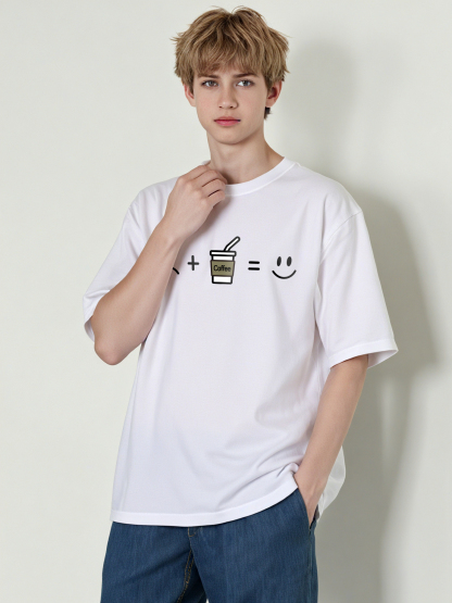 Coffee Please Printed Short-sleeved Cotton T-shirt