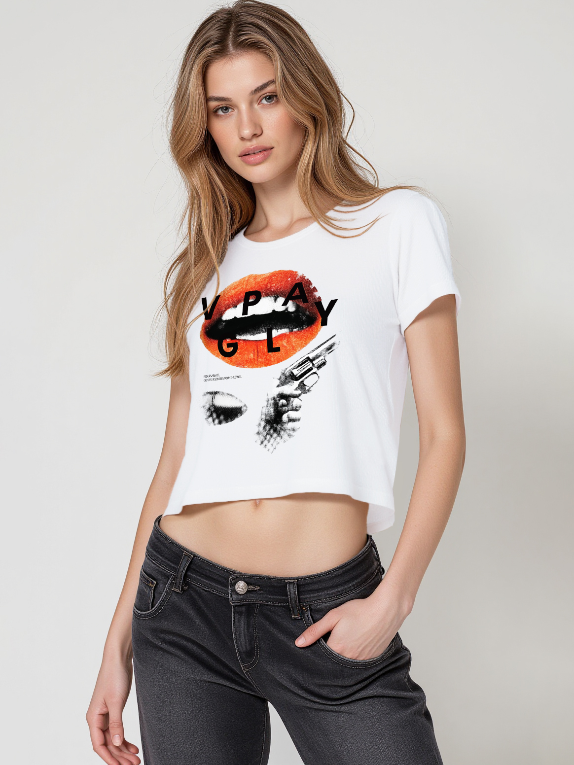 Voice Loaded Printed High Waist Waist-Defining Essential Short-sleeve Top For Women