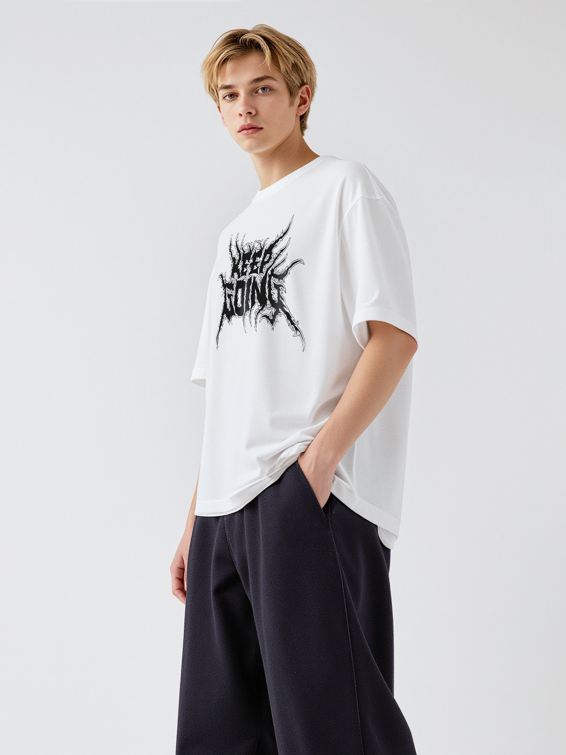 Keep Going Printed Short-sleeved Cotton T-shirt