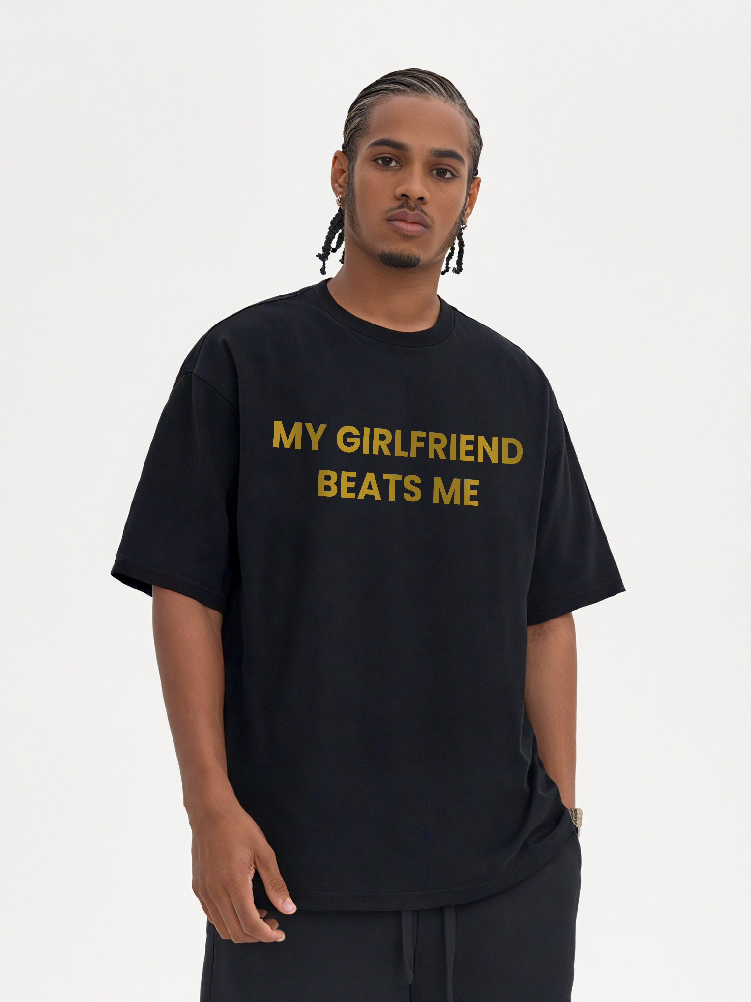 My Girlfriend Beats Me Printed Short-sleeved Cotton T-shirt