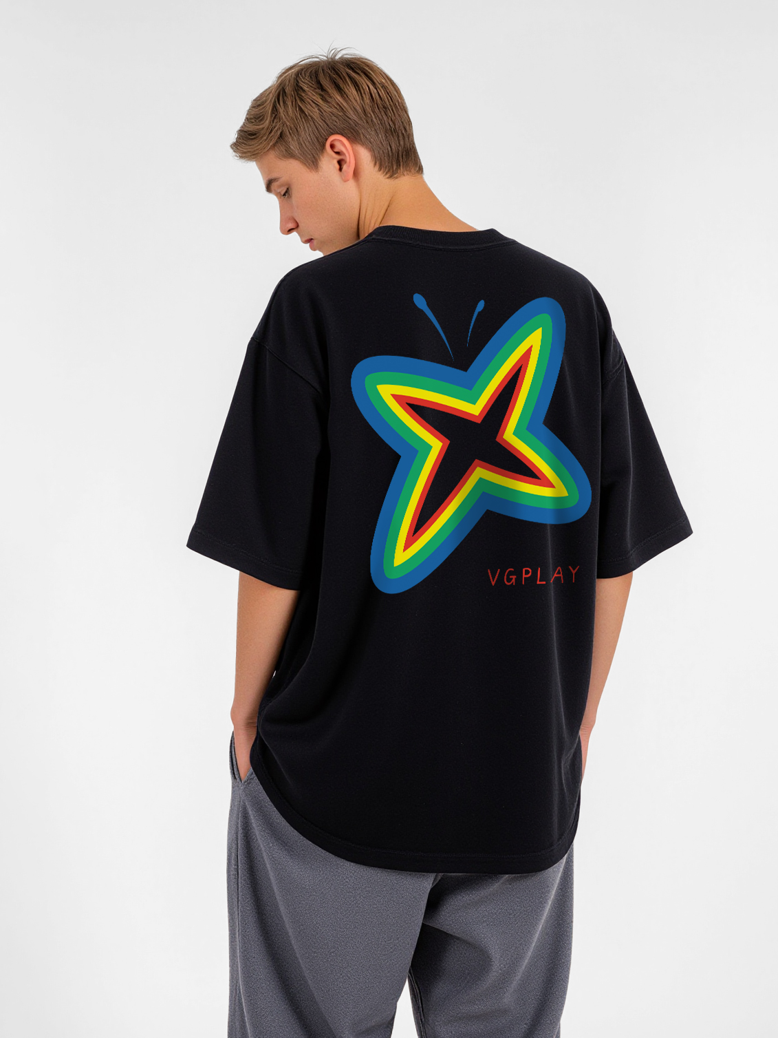 Rainbow Stars Printed Short-sleeved Cotton T-shirt
