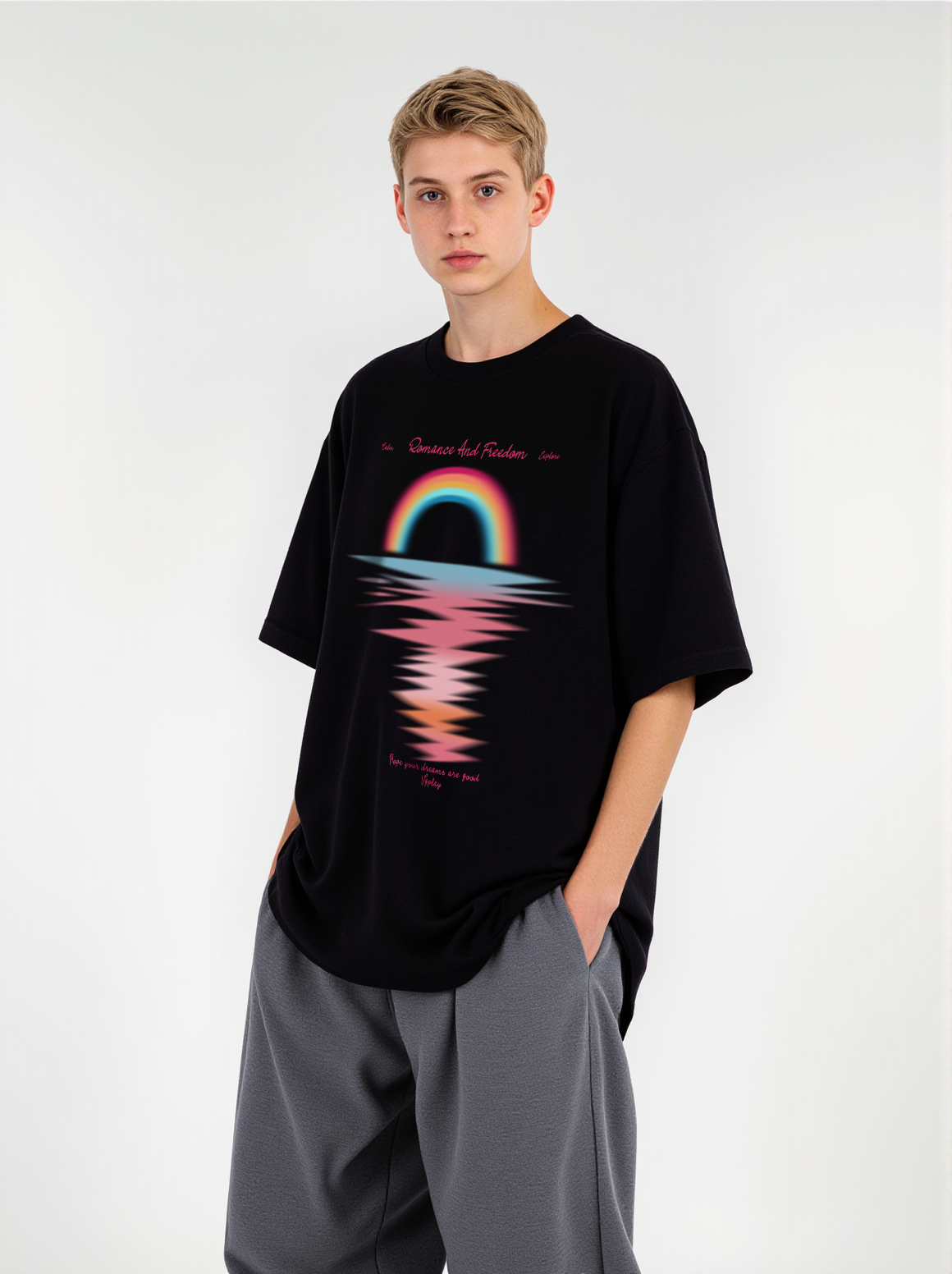 Rainbow Sunset Printed Short-sleeved Cotton T-shirt