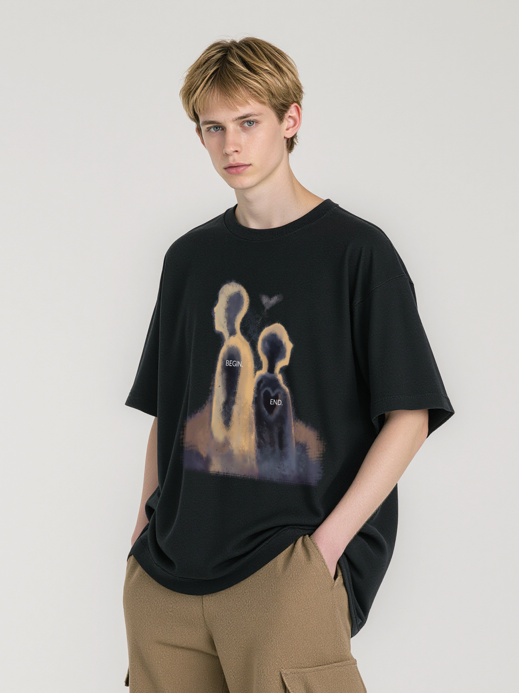 Begin And End Printed Short-sleeved Cotton T-shirt