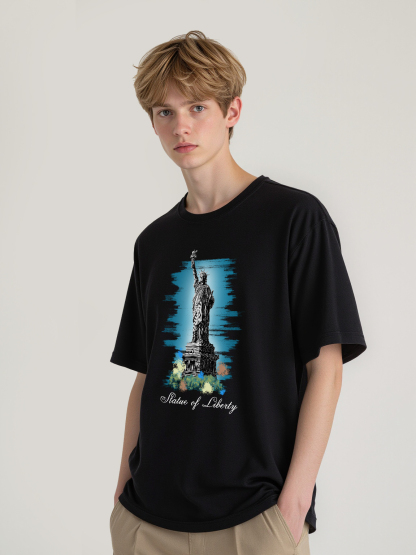 Statue Of Liberty Printed Short-sleeved Cotton T-shirt
