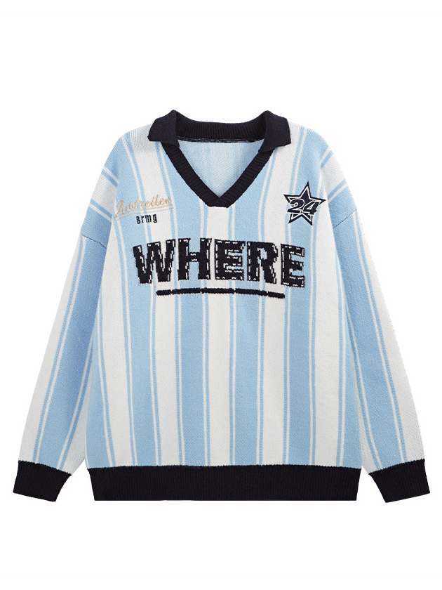 Spring Trendy Retro Streetwear Crewneck Sweater Embroidered Knit Pullover with Vintage Vibes