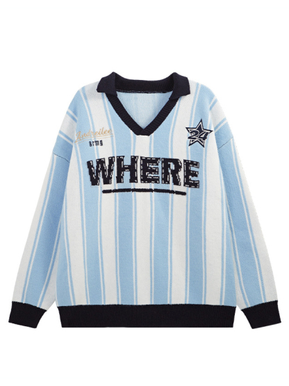 Spring Trendy Retro Streetwear Crewneck Sweater Embroidered Knit Pullover with Vintage Vibes