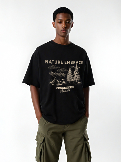 Nature Embrace Printed Short-sleeved Cotton T-shirt