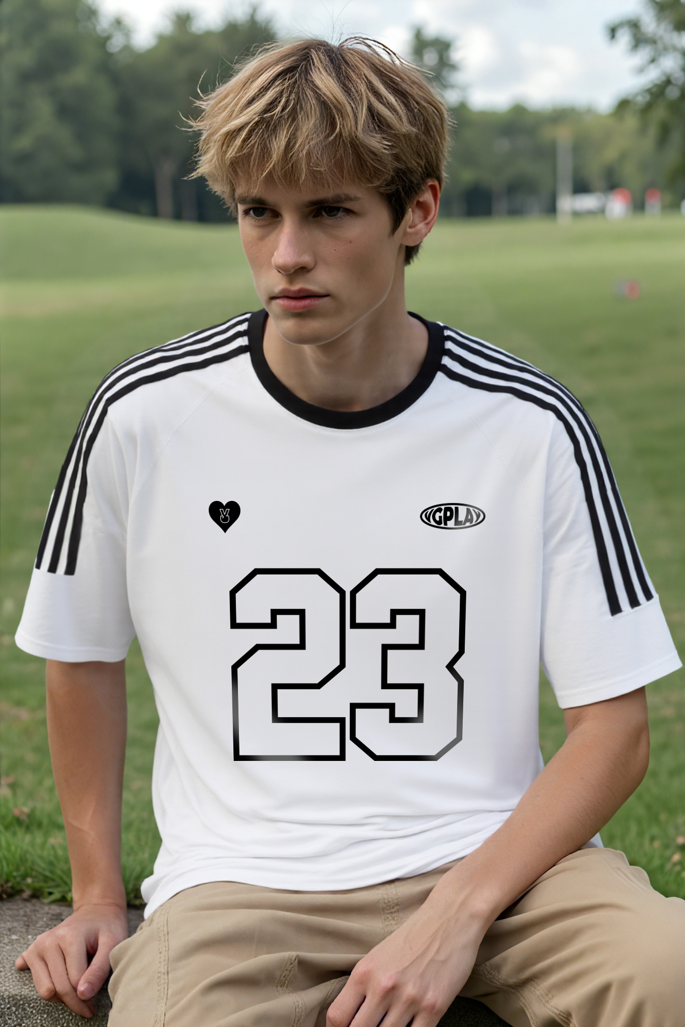 Vgplay Number Printed Three bars Design Short-sleeved T-shirt