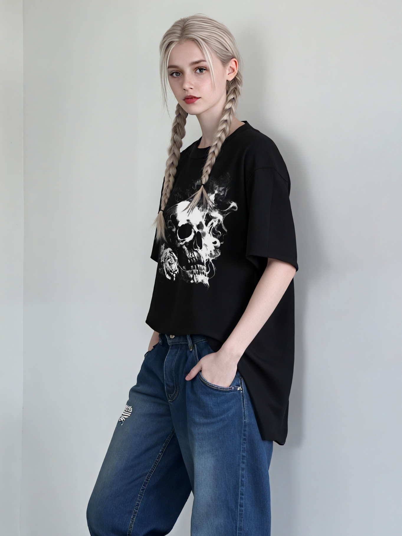 Skull and Roses Print Short-sleeved Couple T-shirt