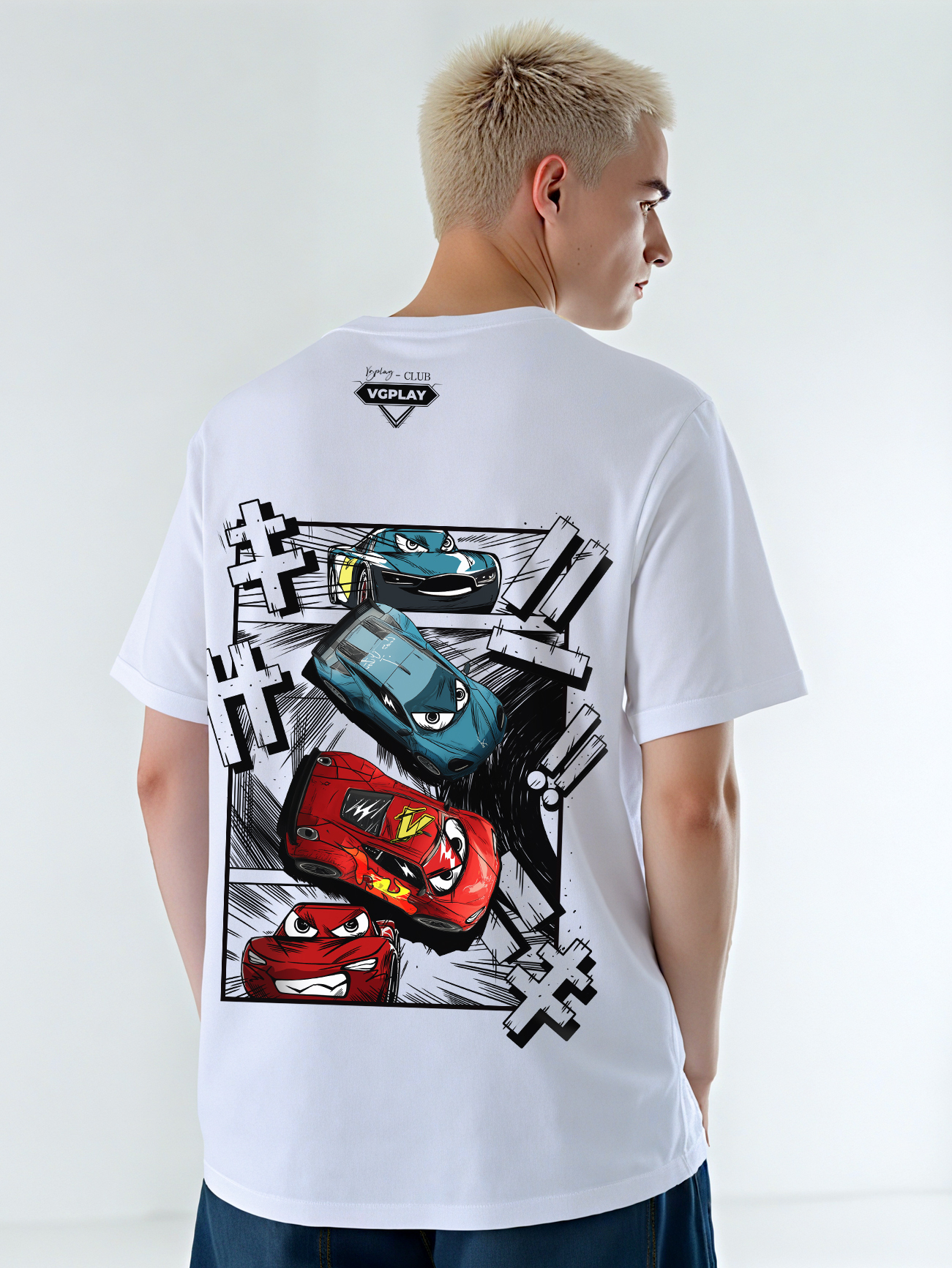 Comic Racing Printed Short-sleeved Cotton T-shirt