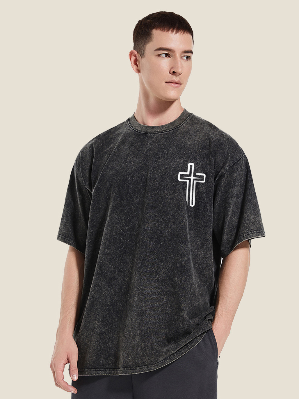 Saved By The Blood Printed Short-sleeved Washed Cotton T-shirt