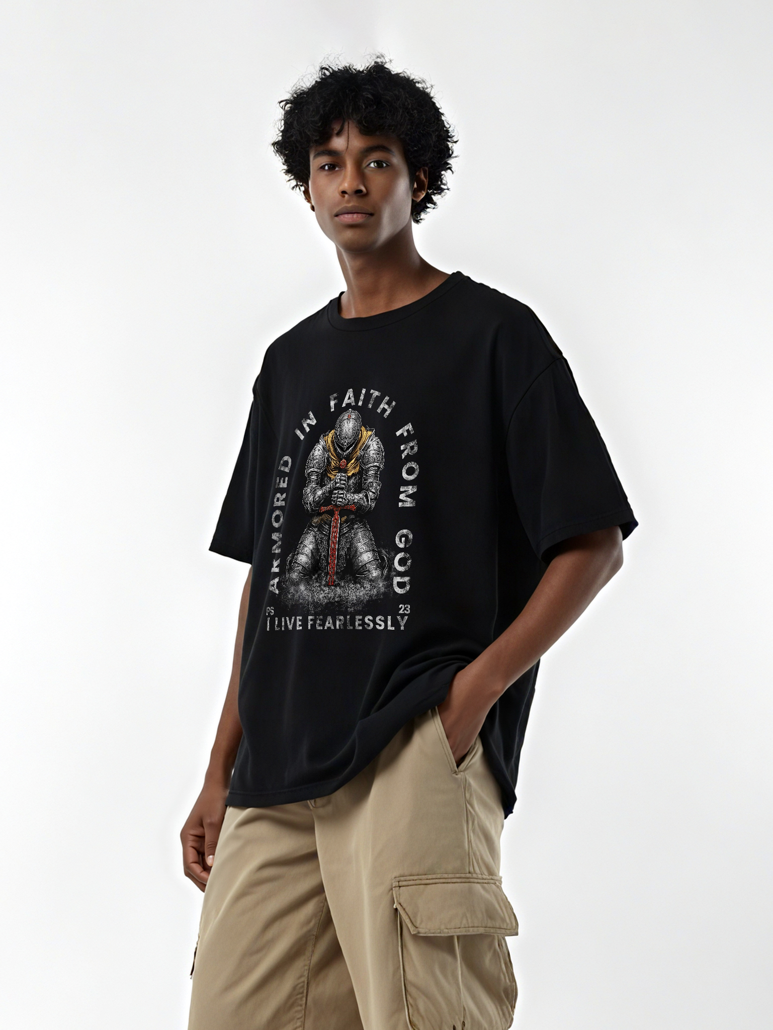 I Live Fearlessly Printed Short-sleeved Cotton T-shirt