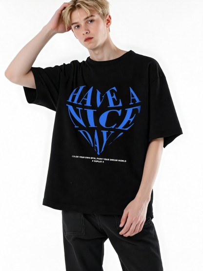 Have A Nice Day Loose Cropped Tops Short-sleeved Cotton T-shirt