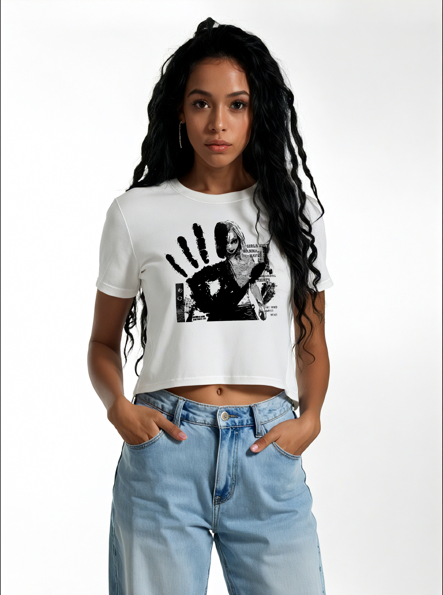 Just Wanna Have Printed Straight Shoulder Short-sleeve T-shirt For Women