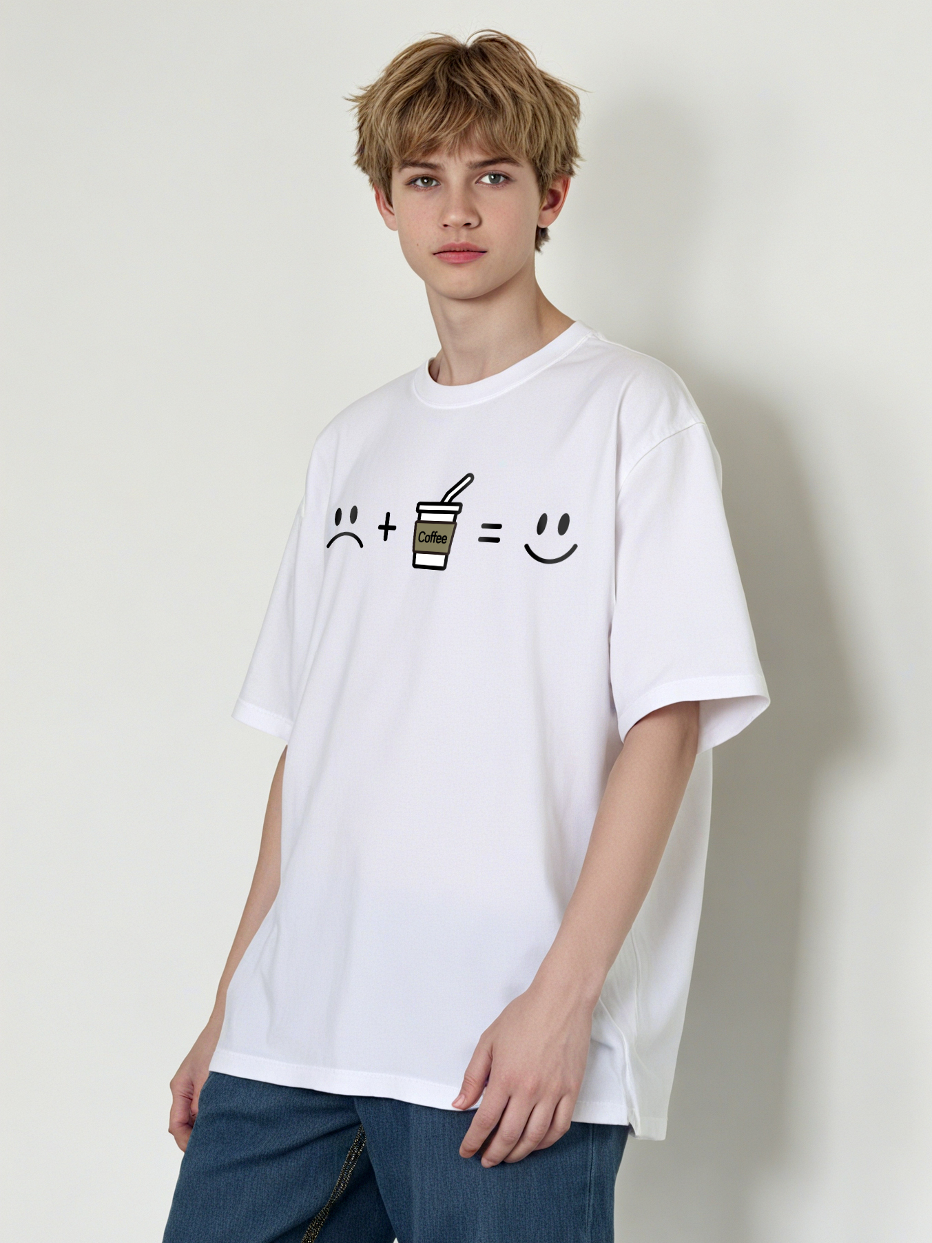 Coffee Please Printed Short-sleeved Cotton T-shirt