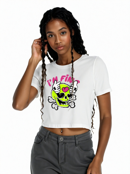 Im Fine Printed High Waist Waist-Defining Essential Short-sleeve Top For Women