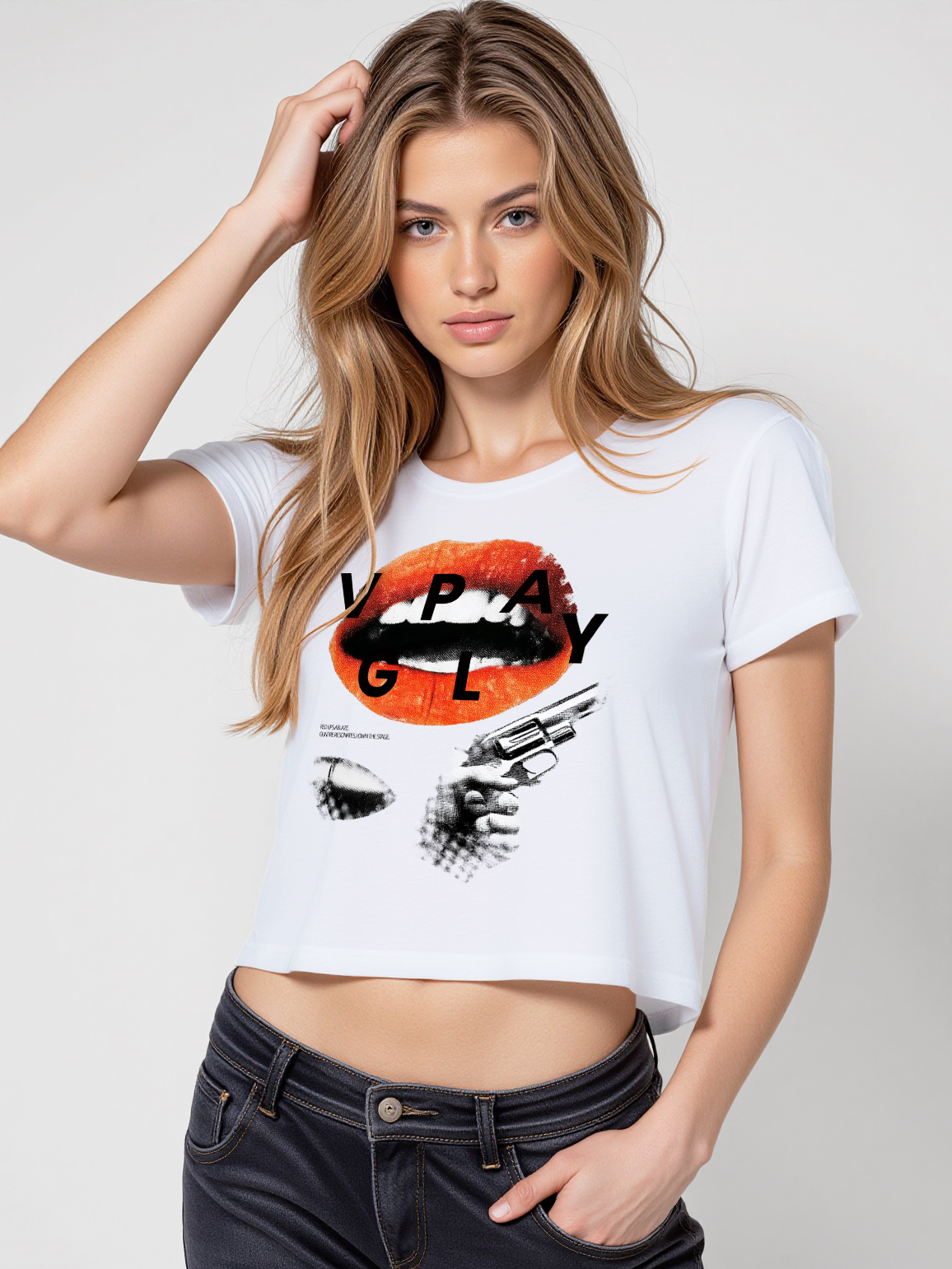 Voice Loaded Printed High Waist Waist-Defining Essential Short-sleeve Top For Women