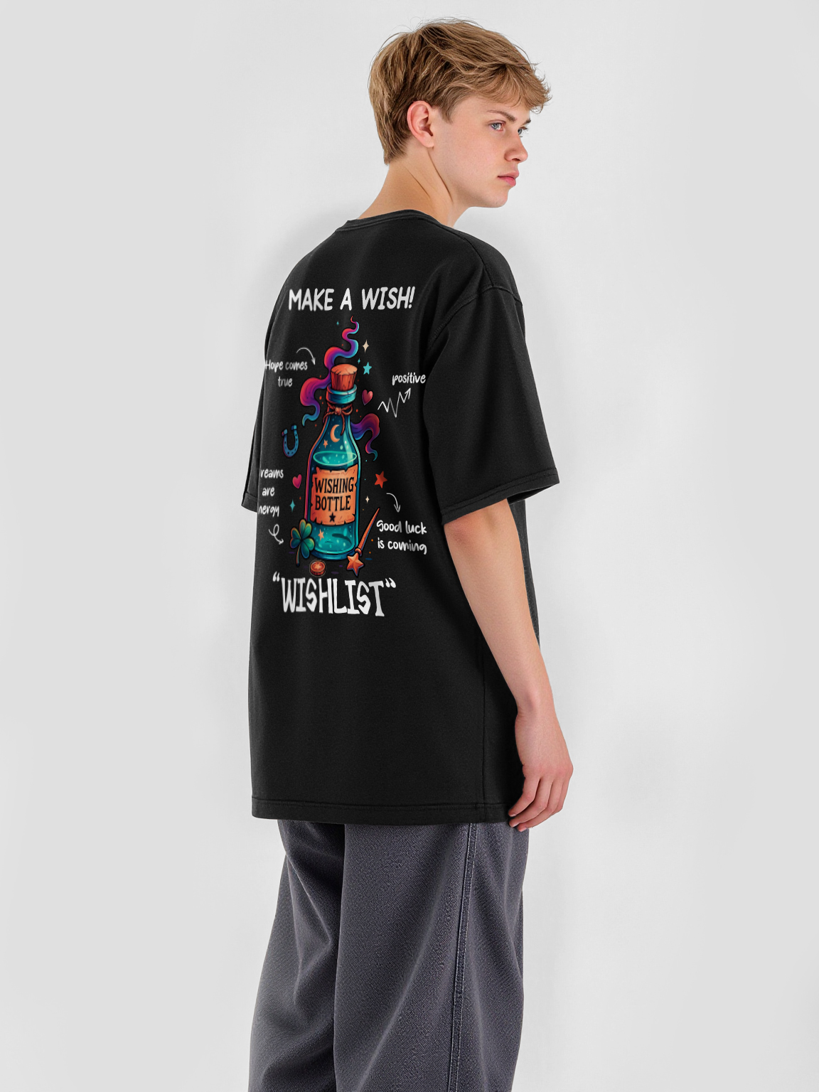 Make A Wish Printed Short-sleeved Cotton T-shirt