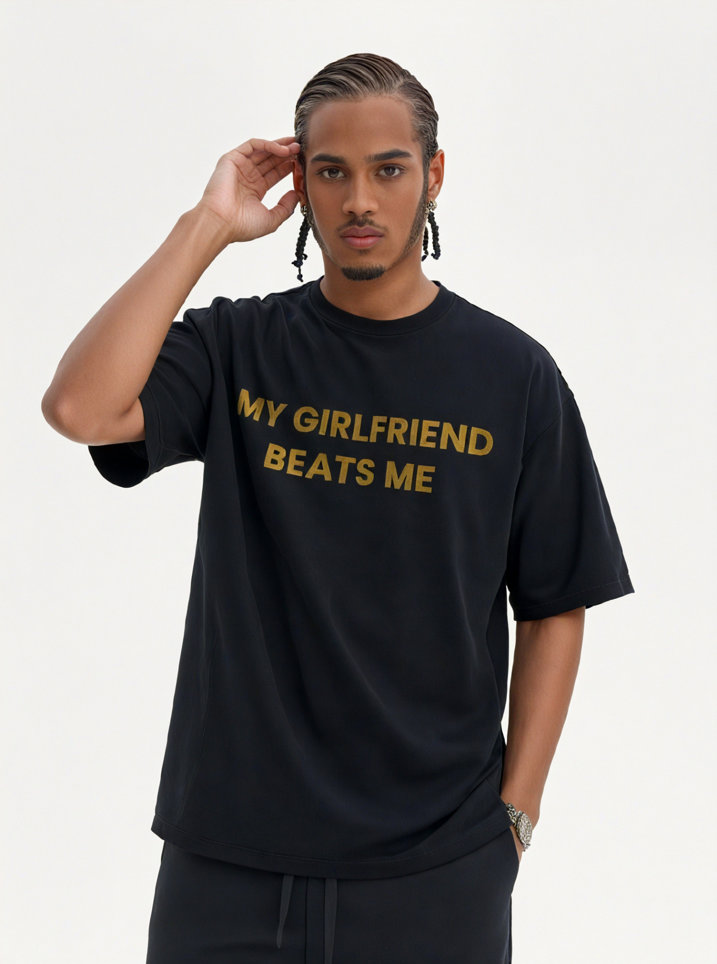 My Girlfriend Beats Me Printed Short-sleeved Cotton T-shirt