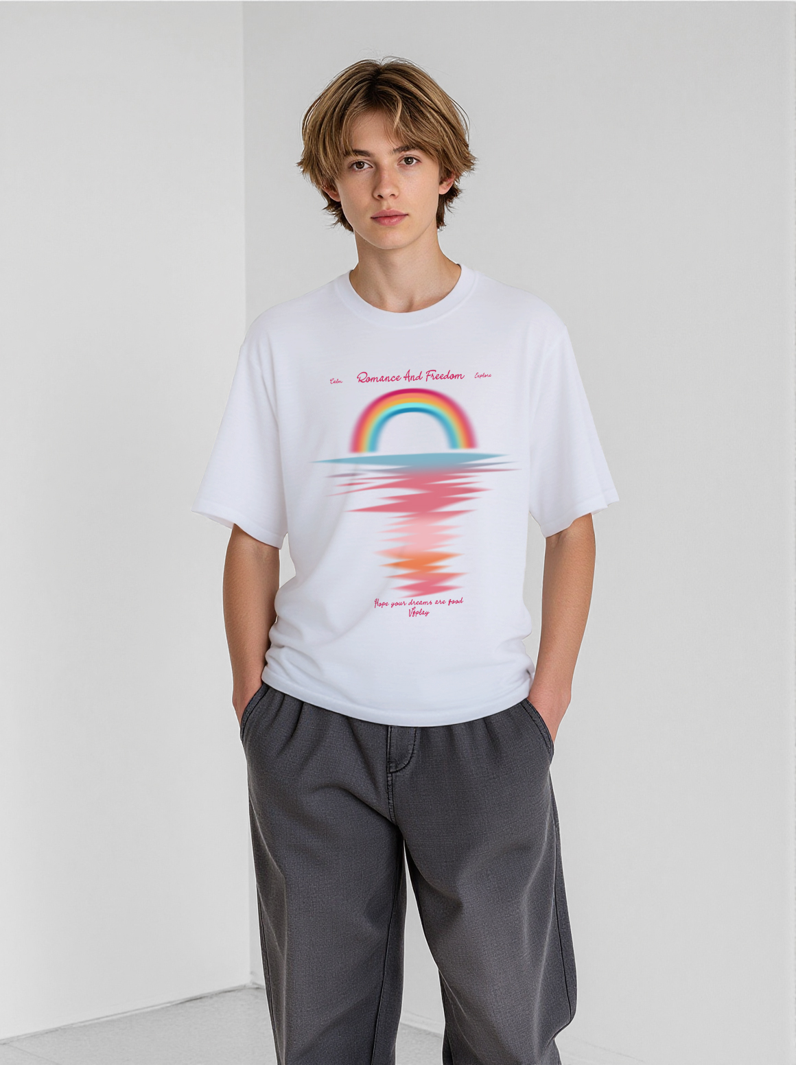 Rainbow Sunset Printed Short-sleeved Cotton T-shirt