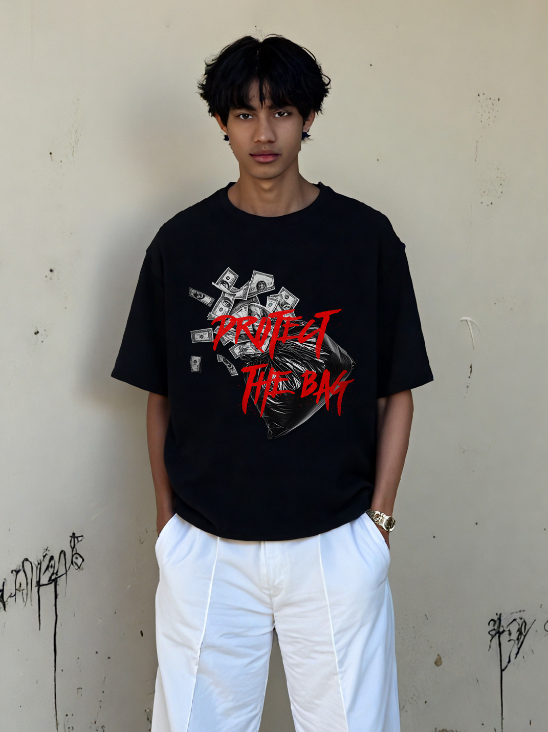 Protect The Bag Printed Short-sleeved Cotton T-shirt