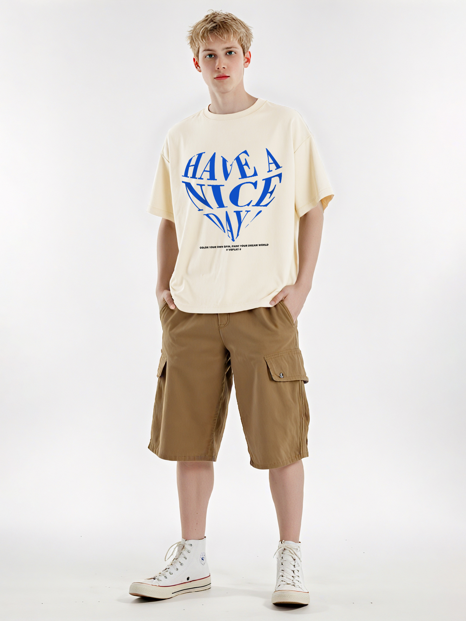 Have A Nice Day Loose Cropped Tops Short-sleeved Cotton T-shirt