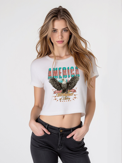Birthplace Of Liberty Printed Straight Shoulder Short-sleeve T-shirt For Women