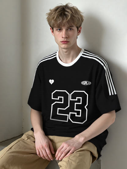 Vgplay Number Printed Three bars Design Short-sleeved T-shirt