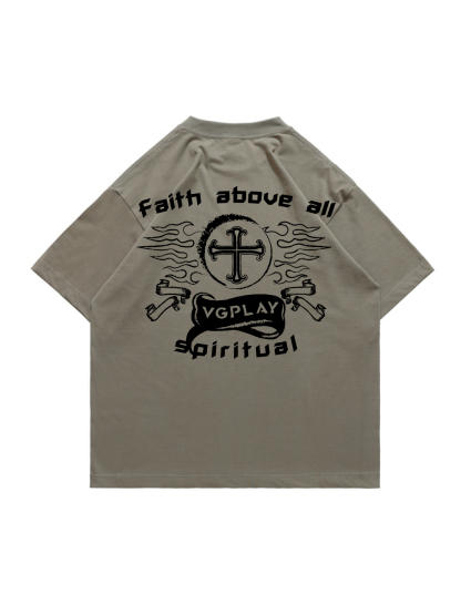 Faith Above All Printed Short-sleeved Cotton T-shirt