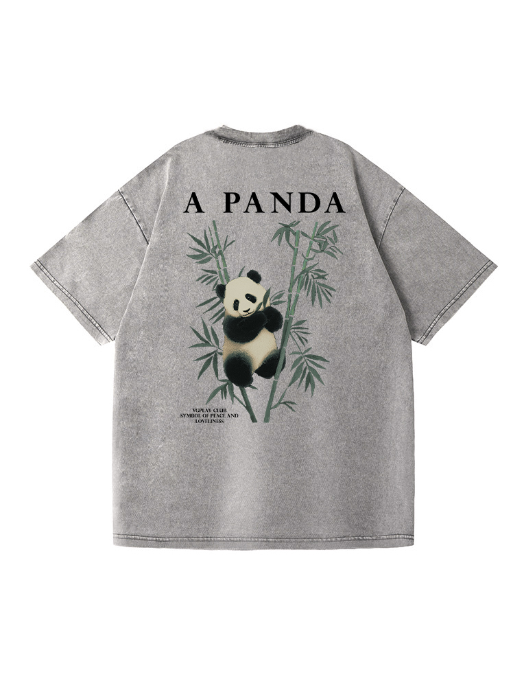 Panda Printed Short-sleeved Washed Cotton T-shirt