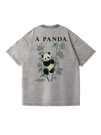 Panda Printed Short-sleeved Washed Cotton T-shirt