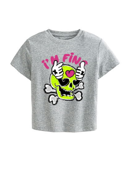 Im Fine Printed High Waist Waist-Defining Essential Short-sleeve Top For Women