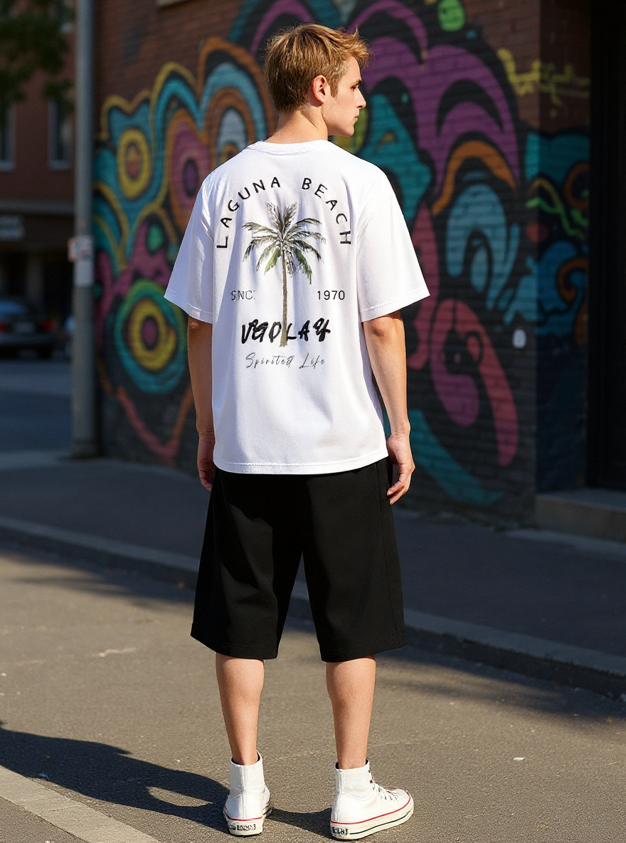 Laguna Beach Printed Short-sleeved Cotton T-shirt