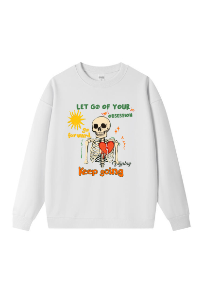 Keep Going Skull Print Long-sleeved Cotton T-shirt